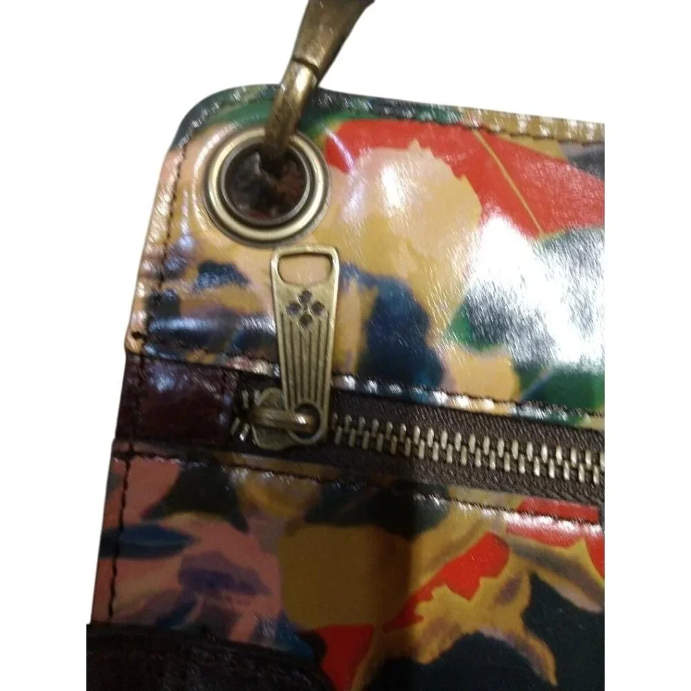 Patricia Nash Leather Floral Crossbody Bag With Adjustable Strap & Zippered Fron